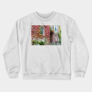 Victorian homes from street in Boston red brick exterior with Boston ivy in autumn colors Crewneck Sweatshirt